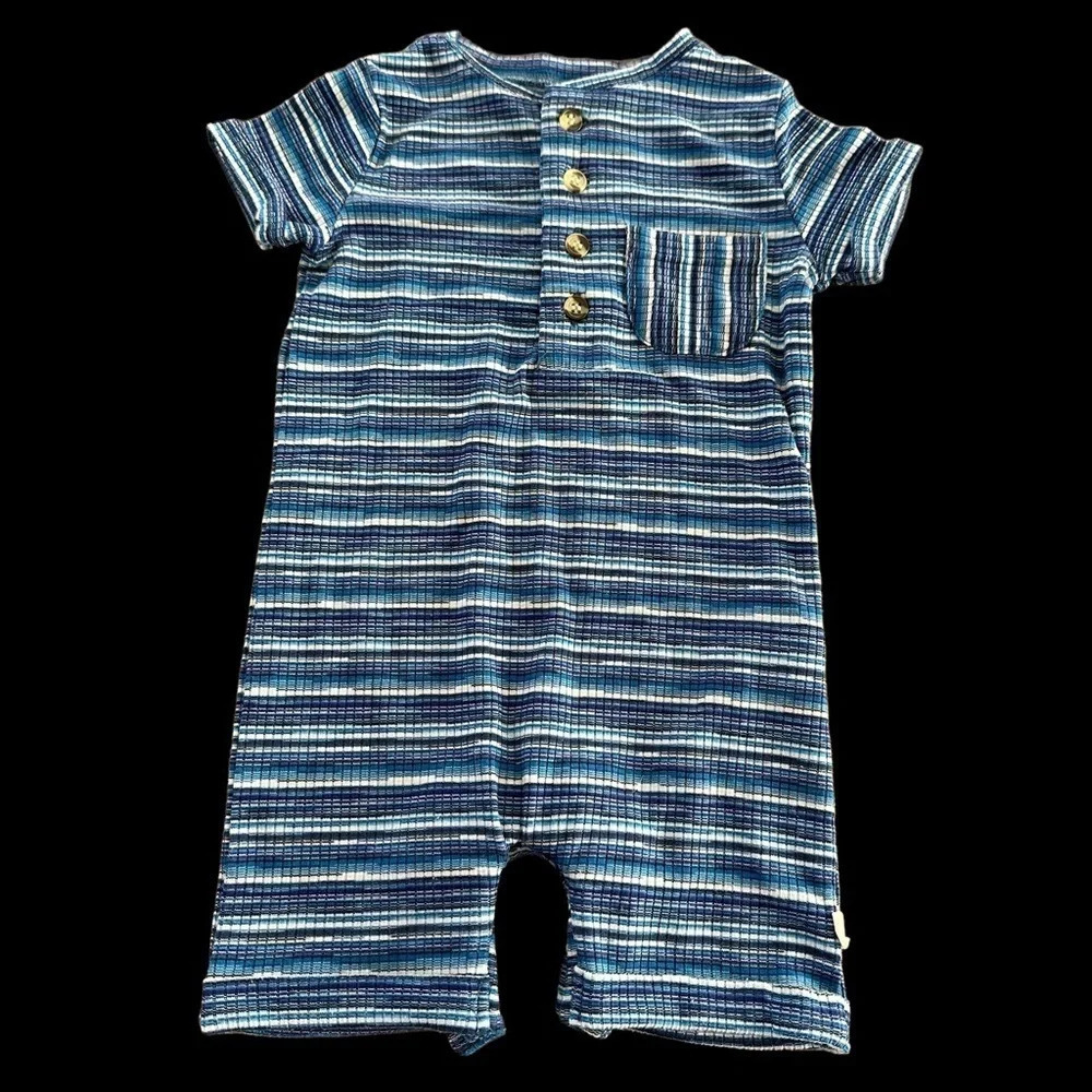 Me & Henry Baby size 3-6 months Blue‎ Ribbed Shorts Romper One Piece boys Knit